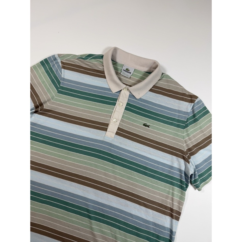 Lacoste Polo Shirt Mens 7 XL Striped Multi Color Cotton Short Sleeve 5191L
